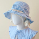 本守造原创手工蓝色小格蝴蝶结蕾丝花边渔夫帽遮阳帽蓝色