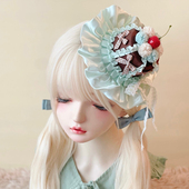 本守造原创手工蝴蝶结樱桃蛋糕小礼帽发夹边夹lolita薄荷巧克力色