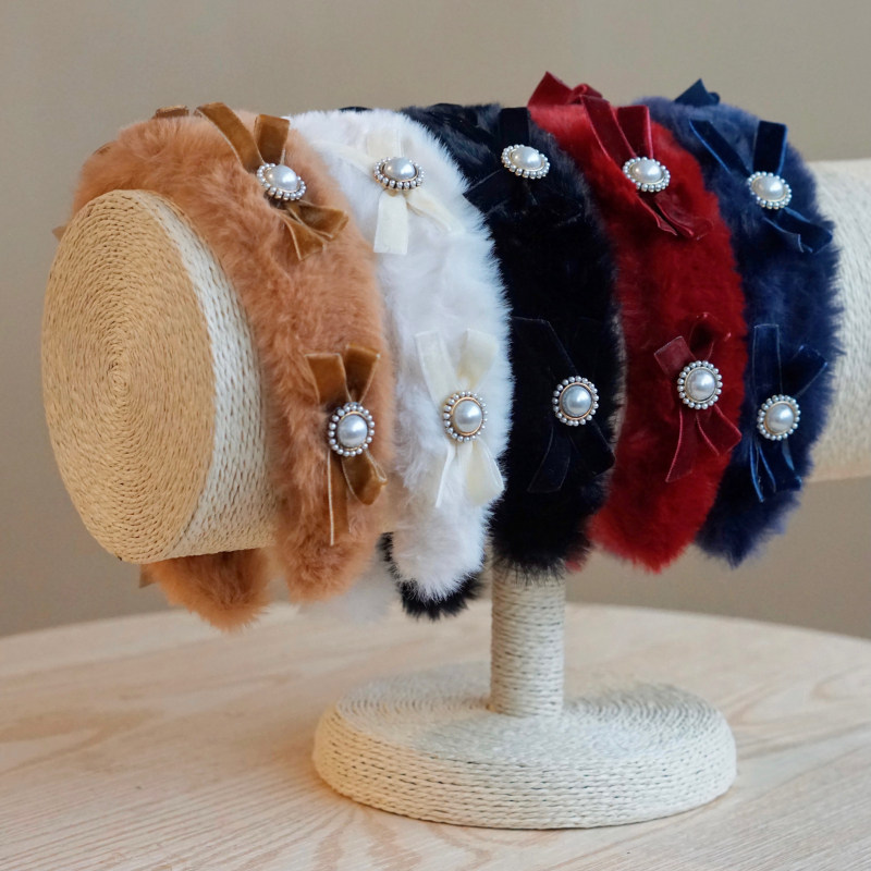 本守造原创毛绒皮草珍珠发箍