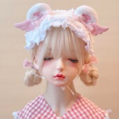 本守造原创手工天使翅膀毛绒小熊耳朵发带lolita兽耳bnt白粉色