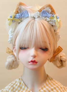 本守造原创手工黄蝴蝶结糖果毛绒猫耳发箍兽耳lolita毛绒kc黄色