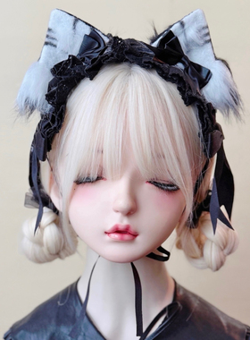 本守造原创手工蝴蝶结虎斑纹猫耳发带兽耳lolita蕾丝bnt黑白色