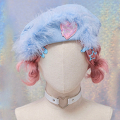 本守造原创手工爱心毛毛浅蓝云朵帽贝雷帽秋冬保暖甜酷Y2K亚文化