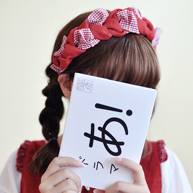 原创红色格子增高花边日韩风发箍