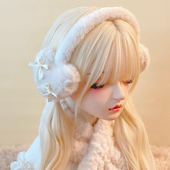 本守造原创手工蝴蝶结珠链毛绒爱心耳罩日系保暖秋冬白色米白