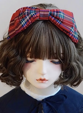本守造原创手工红色酒红苏格兰红格发箍头箍日韩日系
