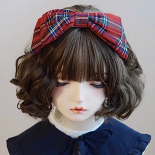本守造原创手工红色酒红苏格兰红格发箍头箍日韩日系
