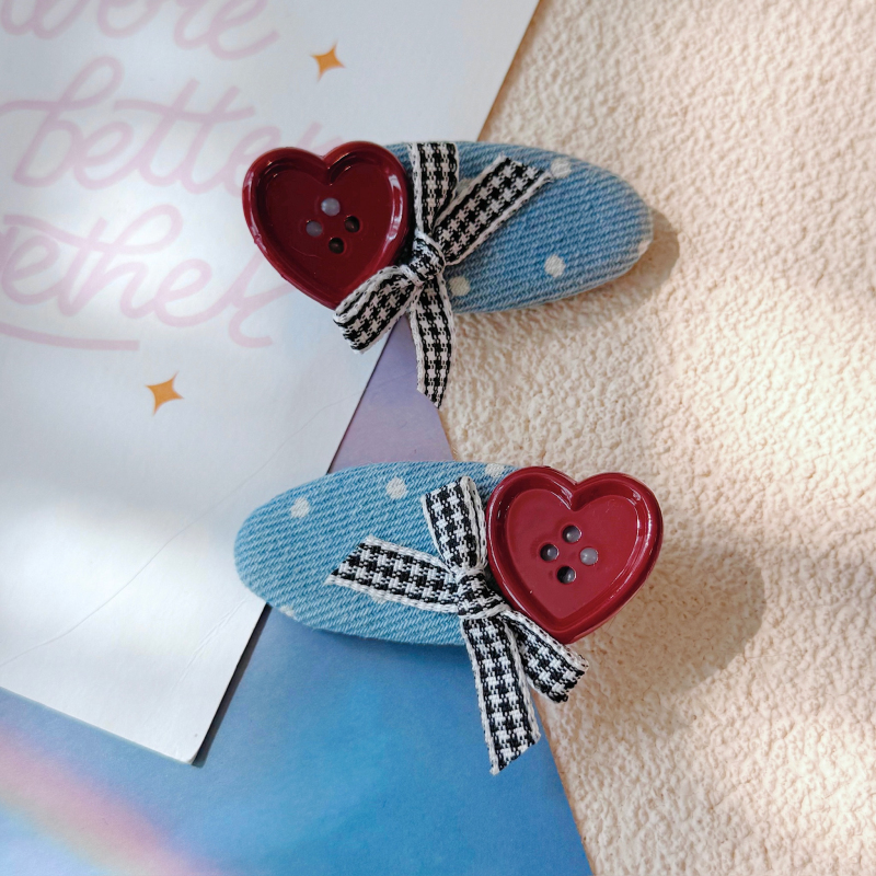 本守造原创爱心波点牛仔发夹