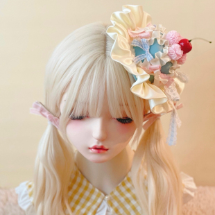 本守造原创手工樱桃蛋糕蝴蝶结小礼帽发夹边夹日系Lolita黄蓝色