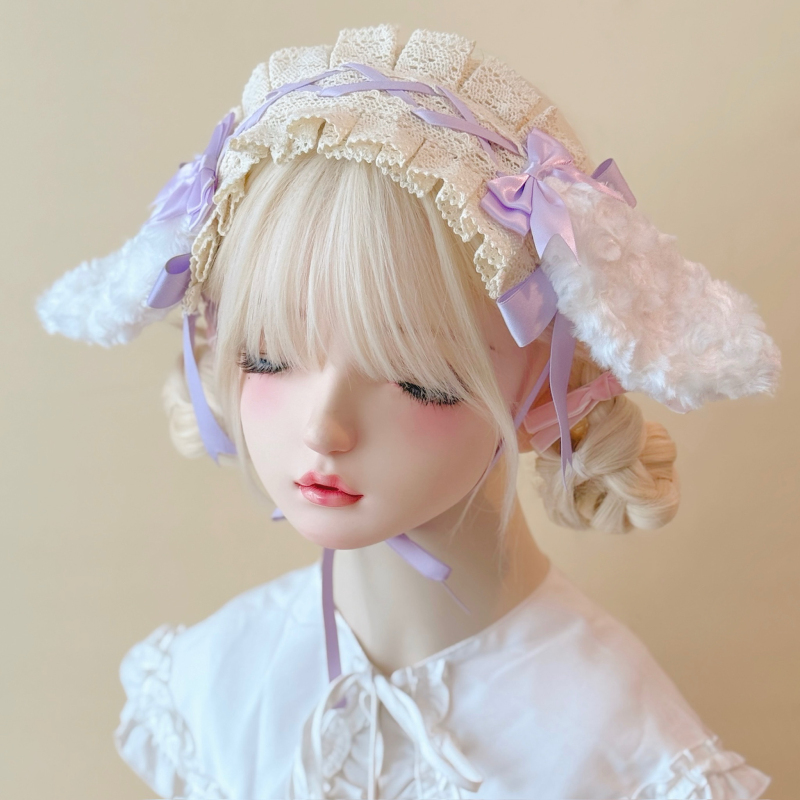 本守造原创毛绒垂耳兔蕾丝发带