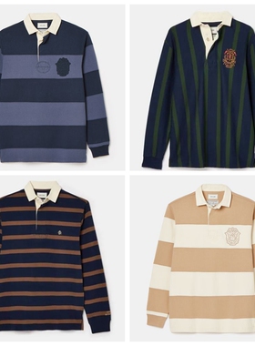 【猫耳】M-3XL码 英JOU男士纯棉条纹翻领P*LO衫长袖T恤衫