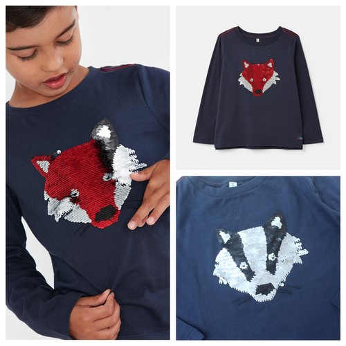 狐狸亮片4-12码纯棉长袖T恤衫