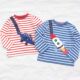 T恤衫 儿童上衣 12码 英BD男童纯棉条纹恐龙火箭春秋长袖 猫耳
