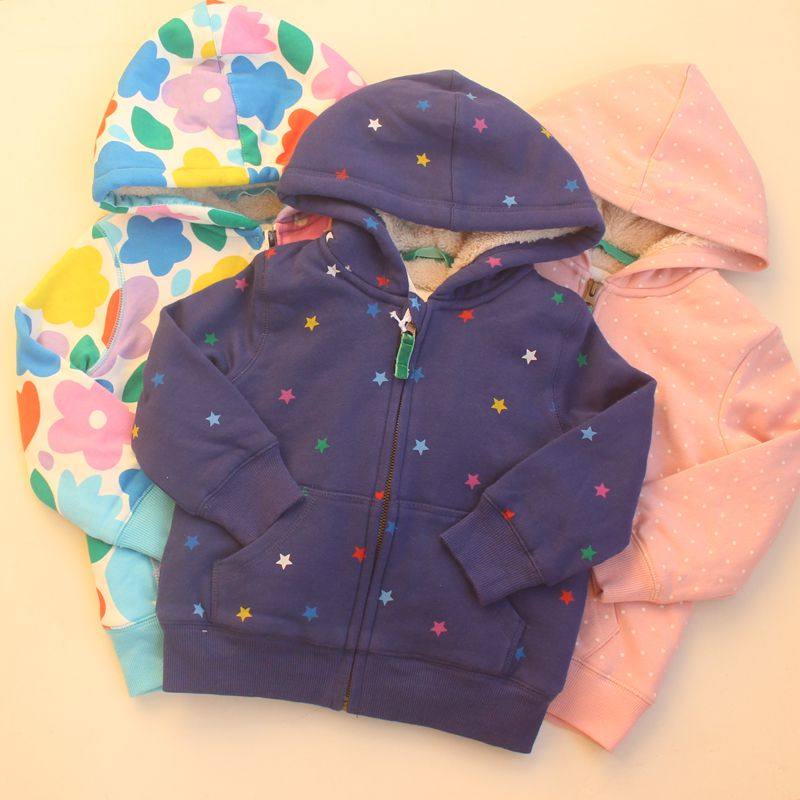 【猫耳】2-14码 英bd女童秋冬连帽圆点印花加绒外套（袖子无绒）,童装/婴儿装/亲子装,普通外套,淘宝优惠券,粉丝福利购,淘宝优惠卷