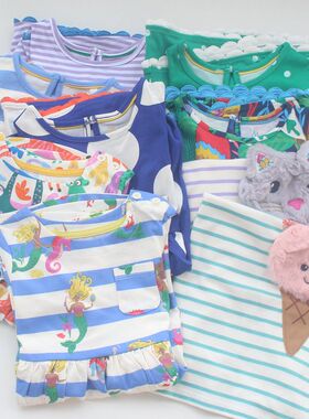 【猫耳】2-12码 英单BD女童纯棉条纹圆点印花连衣裙儿童夏季裙子