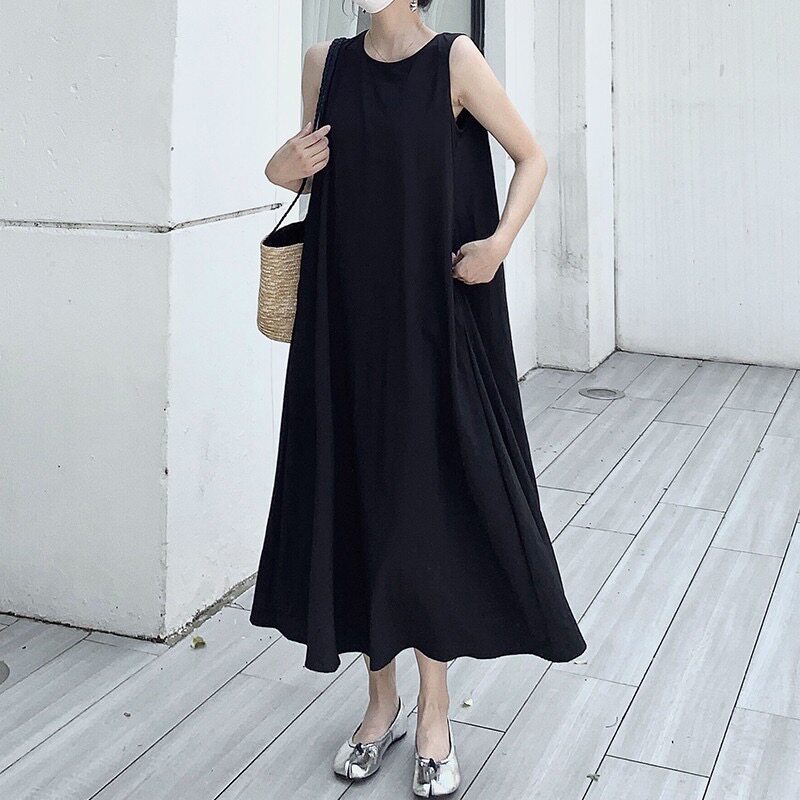 奥特莱斯清仓特价夏沙滩裙背心吊带裙女宽松大码无袖a字长连衣裙