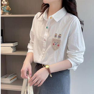 刺绣设计感开衫 奥特莱斯清仓特价 上衣 春季 女2026新款 翻领长袖 衬衫