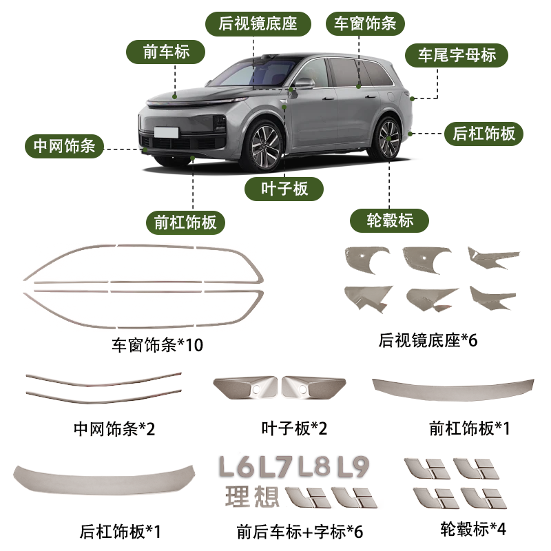 适用于理想L6L7L8L9暗金色哑金色套件车窗饰条装饰汽车用品配件