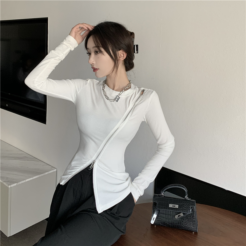 Real shot of new design in autumn and winter 2020 round neck Pullover slim and slim with zipper base coat