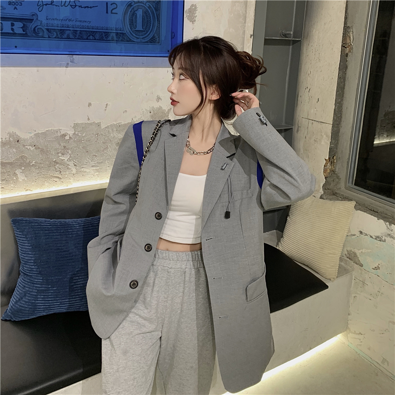 Real shot 2020 spring new Korean loose suit jacket personalized color matching versatile silhouette suit