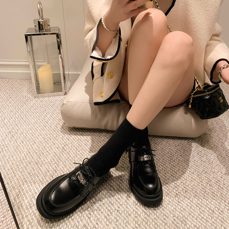 嫣小柒 巨软~真皮厚底小皮鞋女圆头系带英伦风锁扣乐福鞋增高单鞋,女鞋,深口单鞋,淘宝优惠券,粉丝福利购,淘宝优惠卷