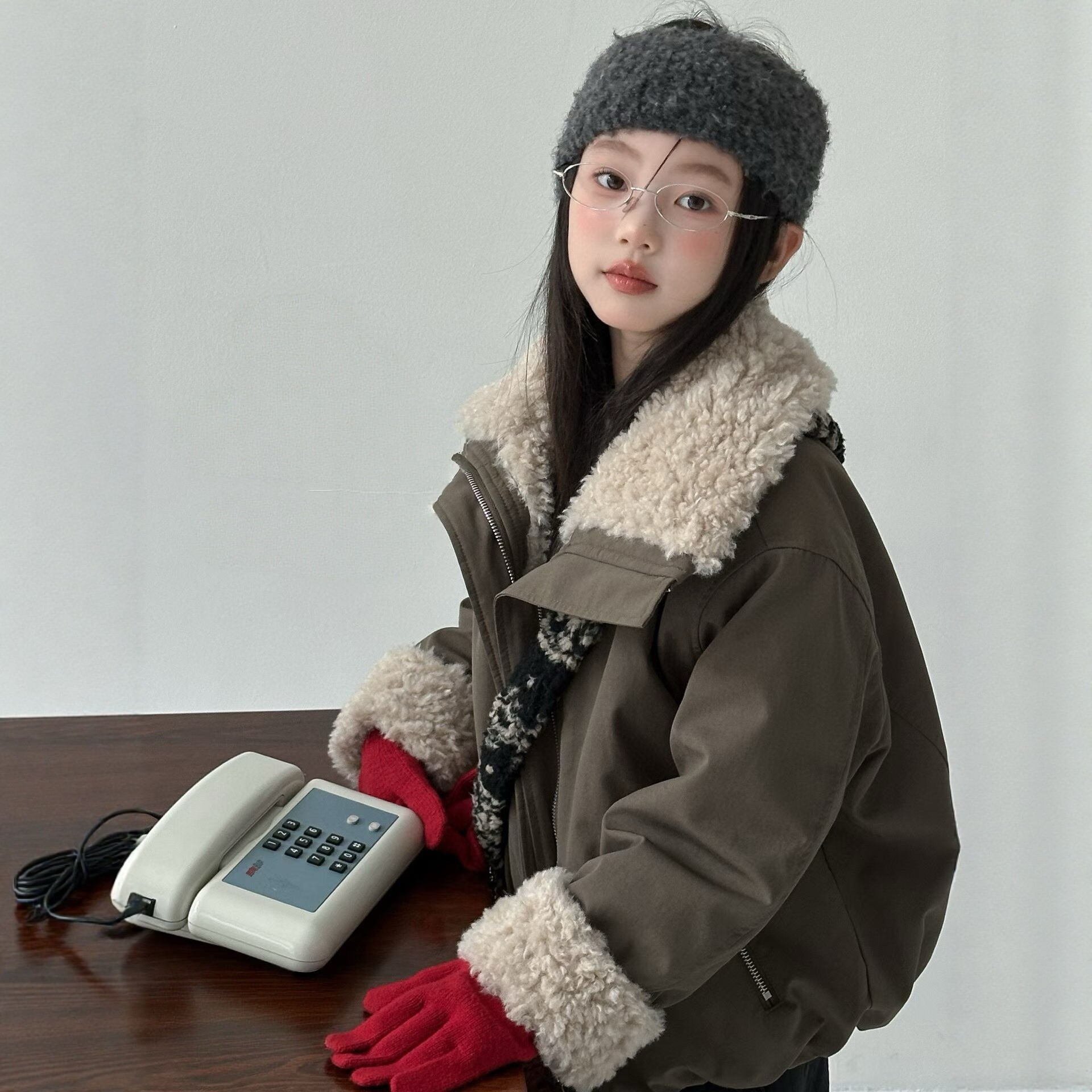 韩国童装儿童翻领毛毛外套2025冬款儿女童休闲棉服加绒短款派克服