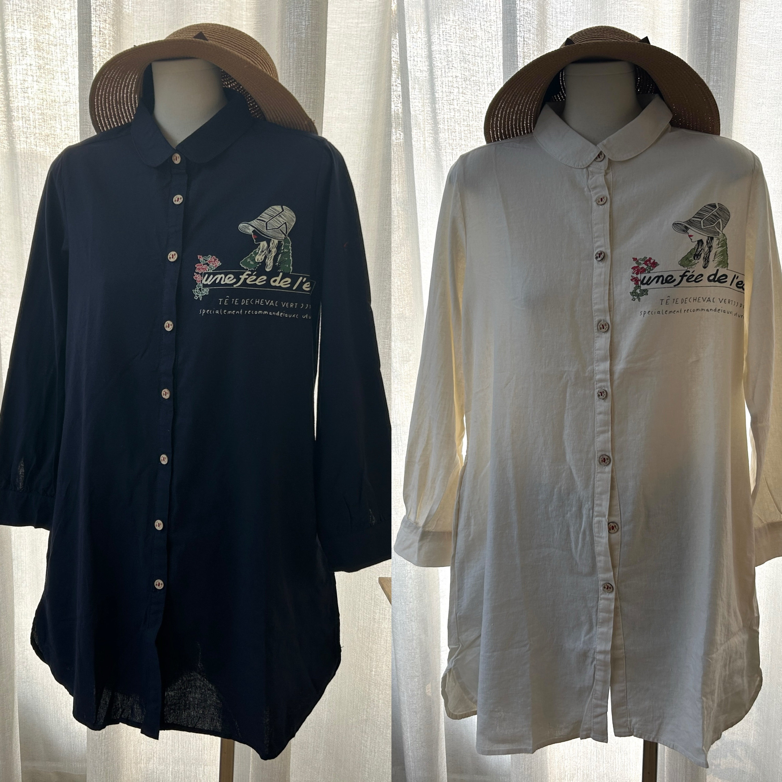 清仓~中长款印花长袖衬衫女衬衣