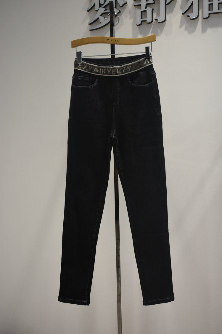 梦舒雅女裤2026冬季新款10589298专柜新款松紧腰加绒牛仔直筒裤