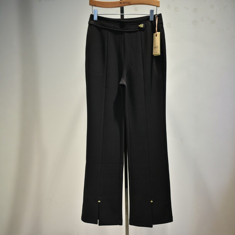 杜鹃鸟女裤2026春季D8200专柜垂感弹力腰修身职业开衩喇叭裤