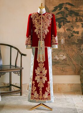 2024秀禾服新郎男士中式绣花结婚服高端气质龙凤褂大码显瘦敬酒服