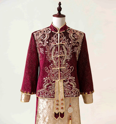 男士中式金色结婚敬酒服