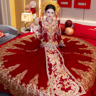 丝绒秀禾服2024新款新娘重工结婚敬酒嫁衣中式婚服显瘦出阁礼服冬