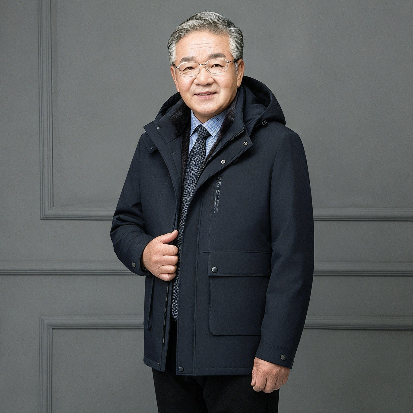 中老年男棉袄中长款可脱卸内胆加肥加大棉衣爷爷冬季保暖帽子外套
