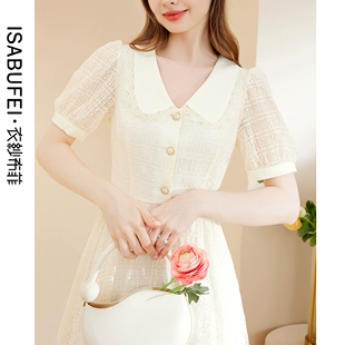 2022年娃娃领泡泡袖 蕾丝连衣裙夏季 波浪裙子 衣纱布菲萝蝶 女新款