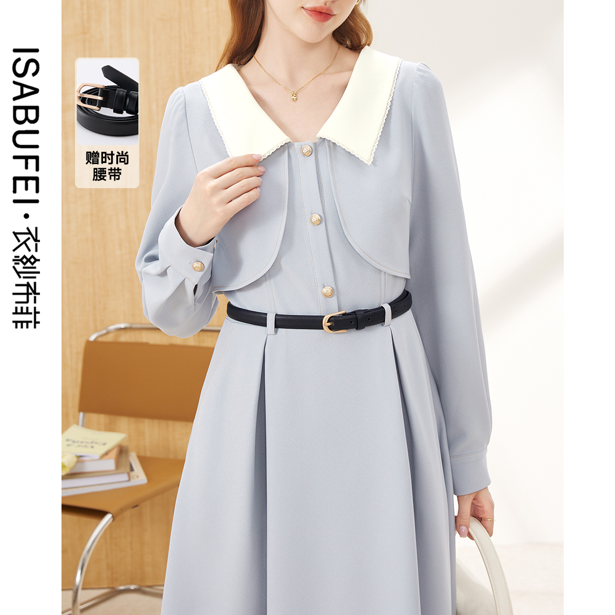 优雅娃娃领显瘦连衣裙复古优雅