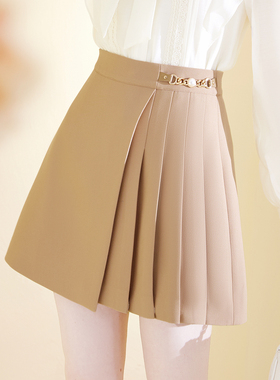 衣纱布菲采媚 西装半身裙女春秋新款OL气质修身a字压褶短裙