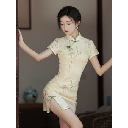 新中式足疗足浴技师改良旗袍工作服女夏季新款美容院养生师修身裙
