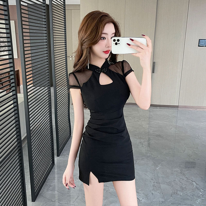 夜总会酒店KTV工作服包臀连衣裙性感蕾丝拼接足疗足浴按摩技师服