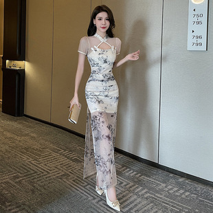 时尚气质新款中式旗袍包臀连衣长裙足浴店足疗柔式减龄技师工作服