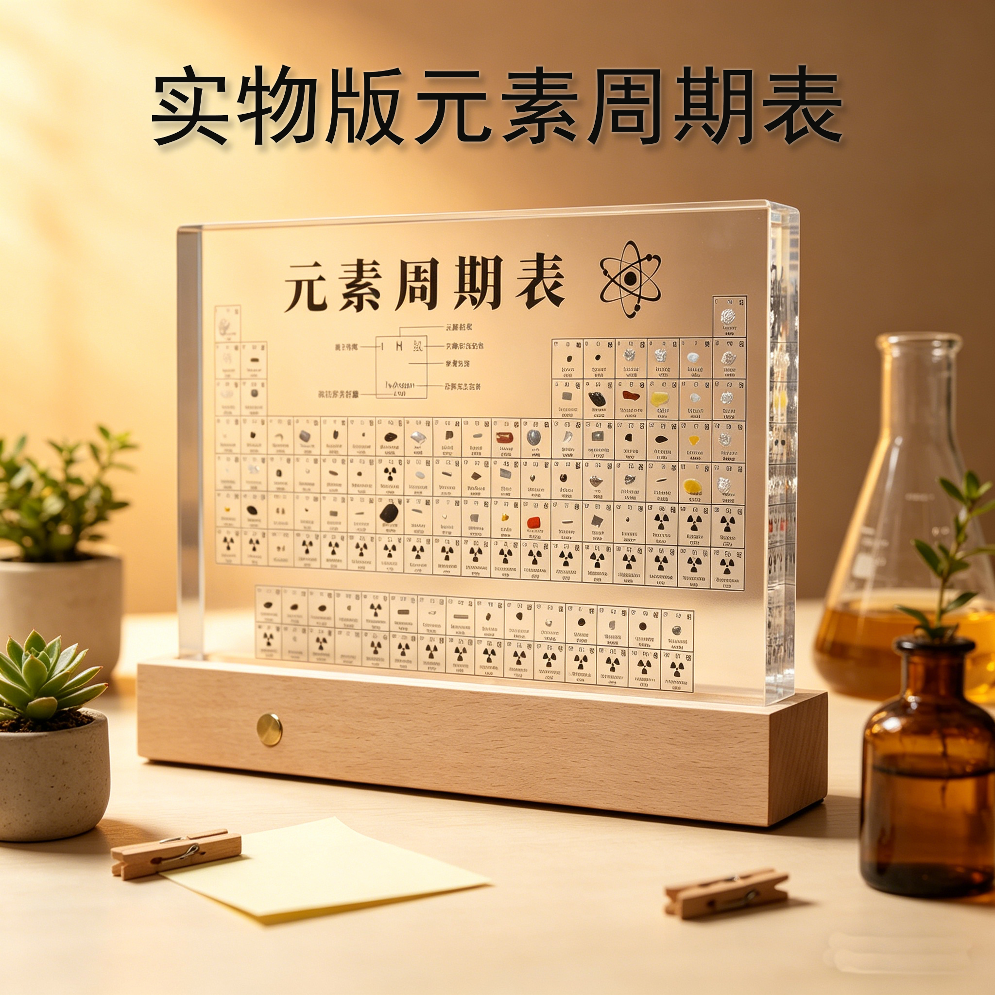 化学元素周期表实物摆件亚克力内嵌矿石标本初中学生科普创意礼物