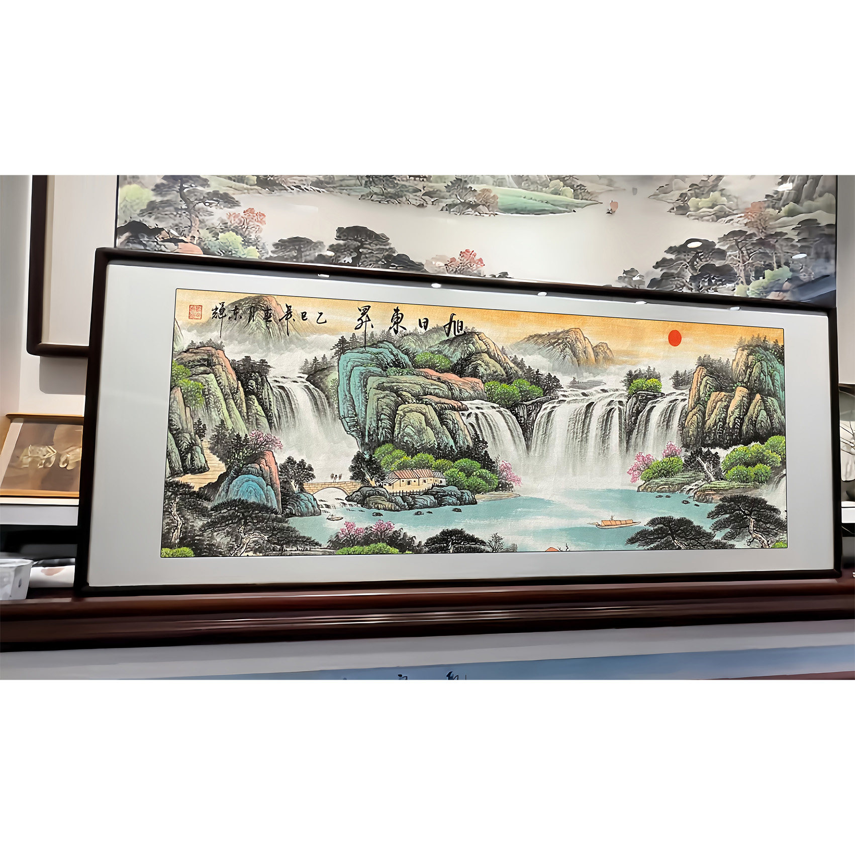 旭日东升纯手绘客厅装饰风景画山水画靠山图公司办公室挂画水墨画