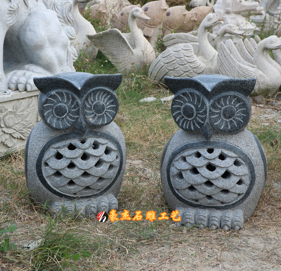 天然石灯复古户外日式庭院石灯笼园林景观石灯音箱灯猫头鹰摆件