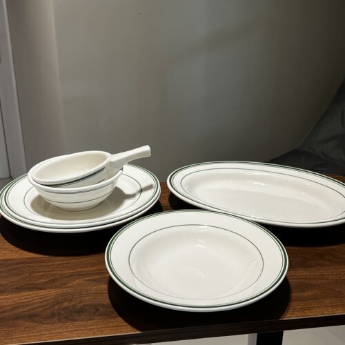 Tuxton - 绿线条系列釉下彩陶瓷餐具 家用餐盘碗高颜值鱼盘吃饭碗