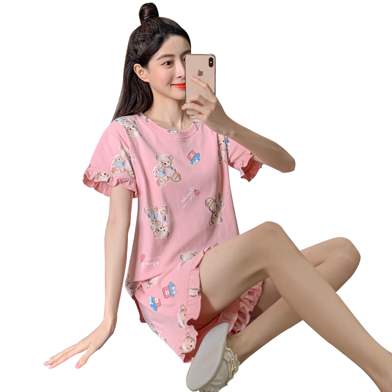 睡衣女士夏季纯棉薄款短袖短裤全棉可爱家居服夏天2024年新款套装
