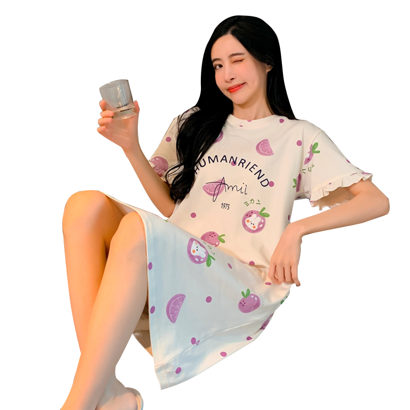 睡裙女夏季纯棉甜美可爱短袖宽松