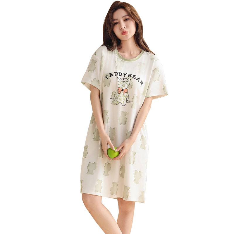带胸垫凉感睡裙女夏纯棉短袖可爱