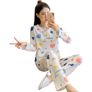 莱卡棉睡衣女款2026新款春夏季纯棉薄款可爱家居服春秋款长袖套装