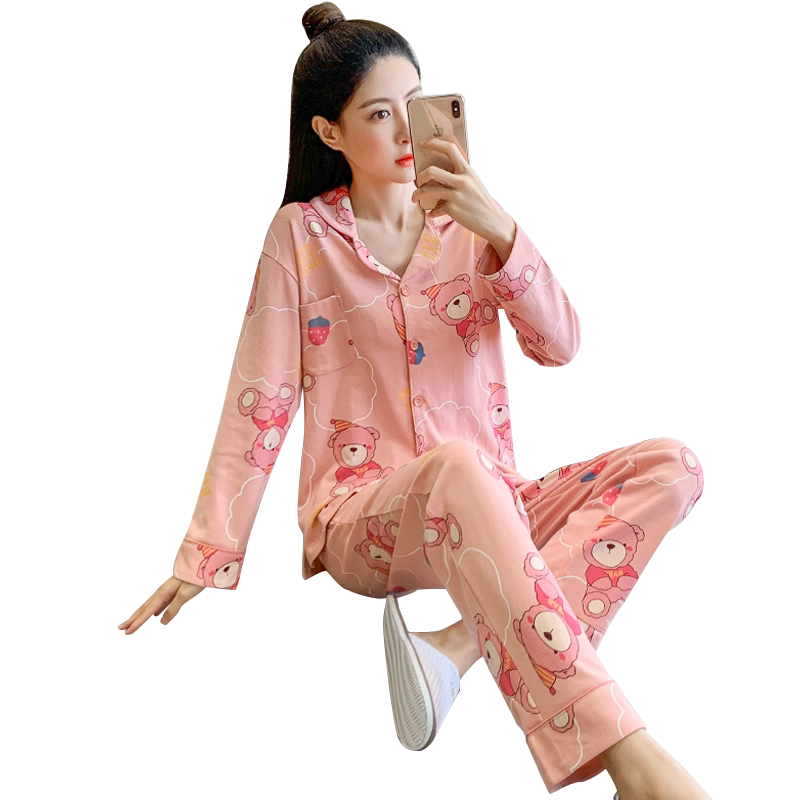 大码家居服开衫纯棉长袖宽松