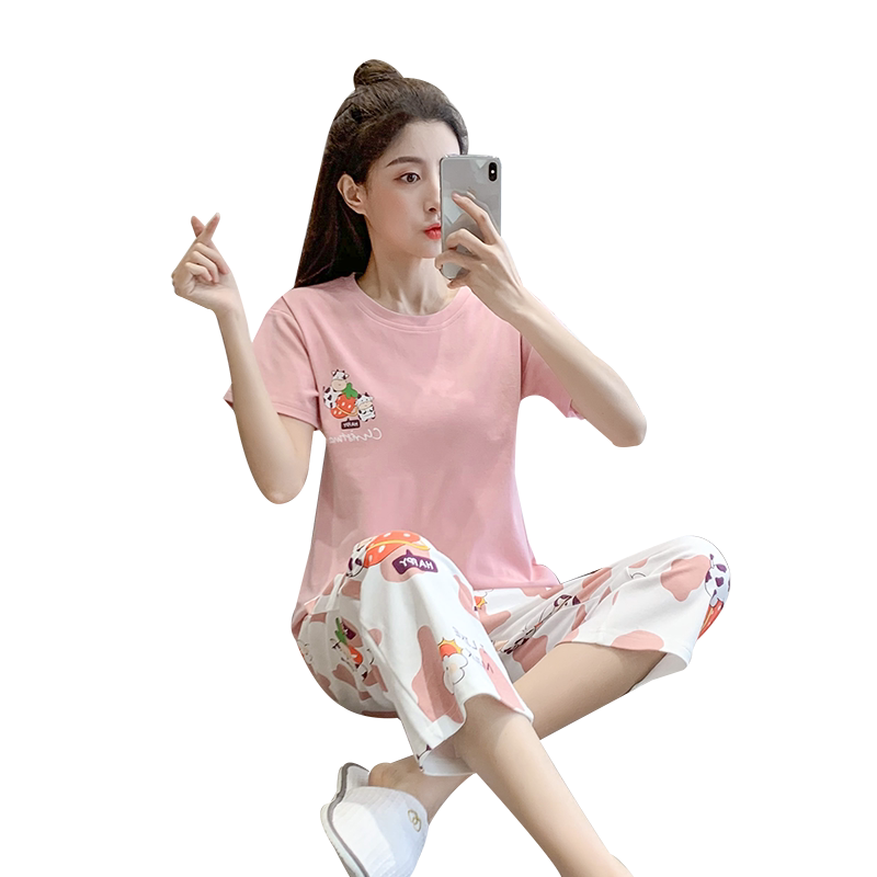 睡衣女夏季纯棉2026年新款短袖七分裤女士家居服两件套夏天可外穿