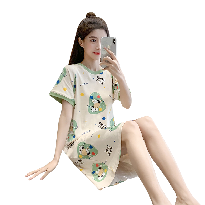 睡裙夏纯棉薄款短袖卡通可爱少女